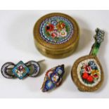 Four pieces of vintage mosaic jewellery & snuff bo