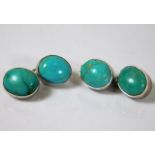 A pair of silver & turquoise cufflinks 6g