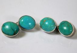 A pair of silver & turquoise cufflinks 6g