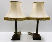 A pair of brass corinthian style lamp bases with s