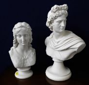 A jesmonite bust of Apollo twinned with one other