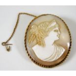 A yellow metal mounted cameo brooch 13.1g