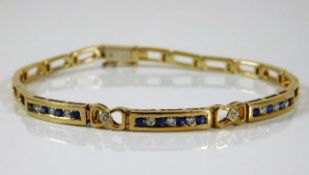 A 9ct gold sapphire & diamond bracelet 10.3g, 7.5i