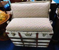 A distressed ships trunk storage seat 32in wide. P