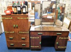 An art deco dressing table & cabinet set with waln