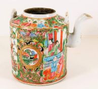 A 19thC. cantonese Chinese porcelain teapot, lacks