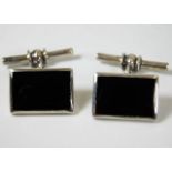 A pair of onyx set silver cufflinks 9.7g