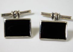 A pair of onyx set silver cufflinks 9.7g