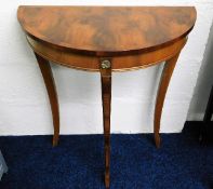 A D shaped hall table with tapered legs 28in high