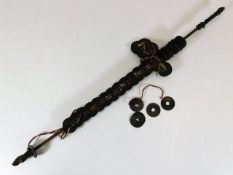 An antique Chinese coin sword, some loose. Provena