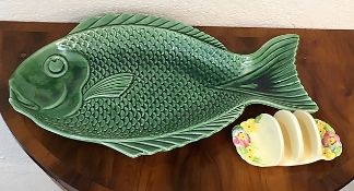 A Dartmouth pottery fish plate twinned with a pott