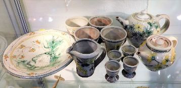 A quantity of Nick Chapman studio pottery including teapot & bowl, some pieces with faults