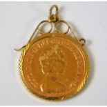 A 9ct gold mounted 1982 half gold sovereign 4.6g