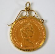 A 9ct gold mounted 1982 half gold sovereign 4.6g