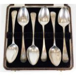 A cased set of early 19thC. silver teaspoons, init