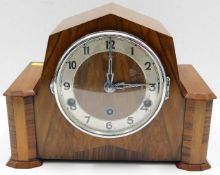 An art deco clock with silvered dial & inlay 9in h