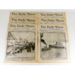 Six vintage reproduction copies of Daily Mirror fe