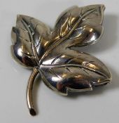 A silver leaf shaped brooch, maker mark G.D. & Co.
