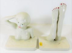 A Carlton Ware bookend bust & legs of woman