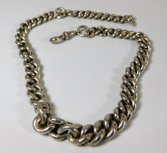 A large heavy gauge silver Albert chain 110g 16in