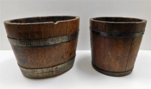 Two coopered oak log/coal buckets, each approx. 12