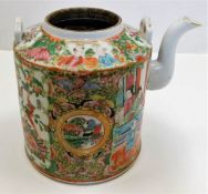 A 19thC. Cantonese teapot, lacking cover & wicker