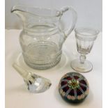 An early 20thC. water jug, a 19thC. claret glass (