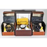 Three boxed fashion watches, one a/f