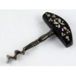 A 19thC. corkscrew inlaid with silver & mother of