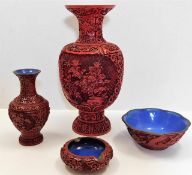 Five pieces of Chinese carved cinnabar lacquer war