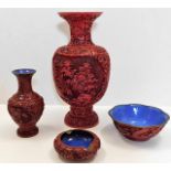 Five pieces of Chinese carved cinnabar lacquer war