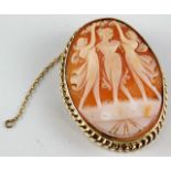 A three graces style 9ct gold cameo brooch