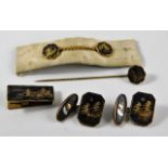 A pair of Japanese inlaid cufflinks, a tiepin & ot