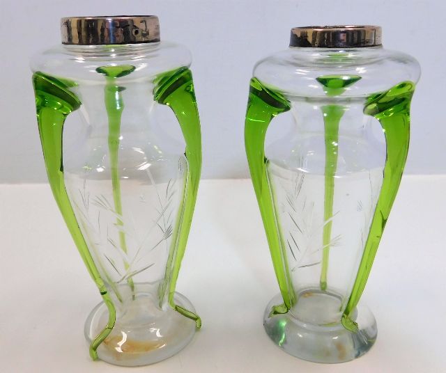 Two art nouveau glass vases, one with hallmarked s