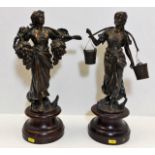 A pair of c.1900 French spelter figures 17.5in tal