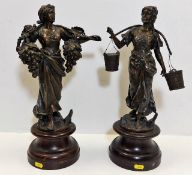 A pair of c.1900 French spelter figures 17.5in tal