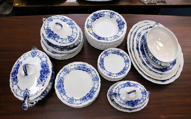 A 59 piece Edwardian Bristol blue & white dinner s