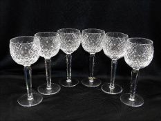 A set of six Waterford crystal cut glass hock glas