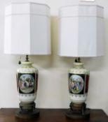 A pair of large twin light Vienna style porcelain