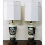 A pair of large twin light Vienna style porcelain
