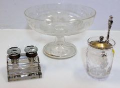 An Edwardian glass footed fruit dish twinned with