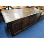 A large 18thC. oak coffer with candle box 65in wid