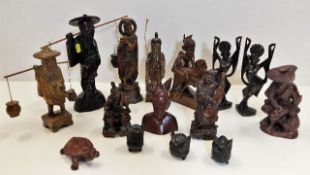 A quantity of mixed Chinese hardwood carvings