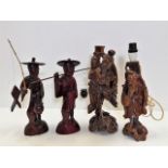 Four carved hardwood Chinese figures including two