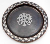 A Hugh Wallis arts & crafts tray with pewter inlay