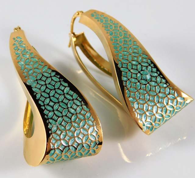 An 18ct gold pair of plique-à-jour earrings 10.1g