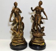 A pair of late 19thC. French spelter figures with