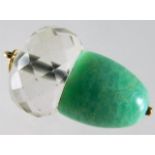 A 14ct (tested) mounted rock crystal & jade acorn