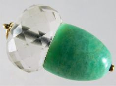 A 14ct (tested) mounted rock crystal & jade acorn