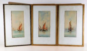 Three early 20thC. watercolours depicting sail boa
